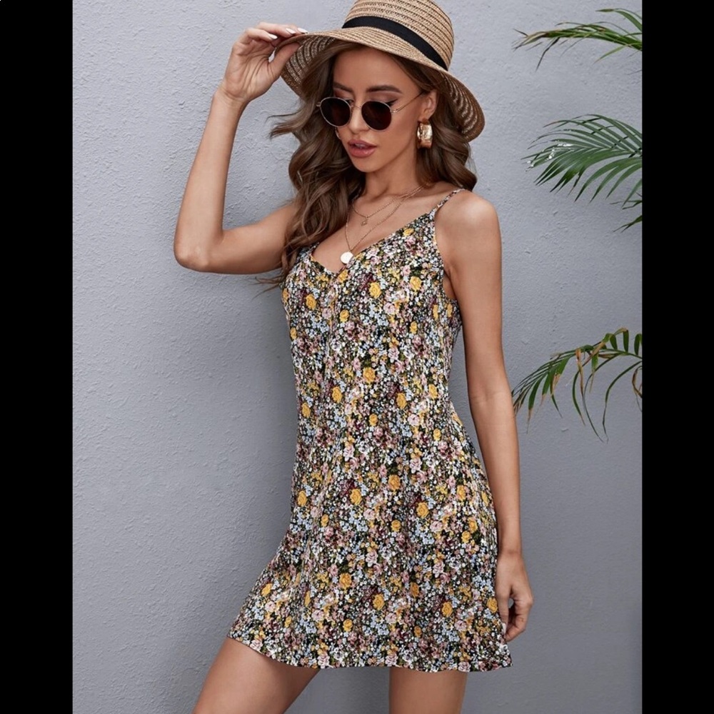 V Neck Floral Slip Dress NWT